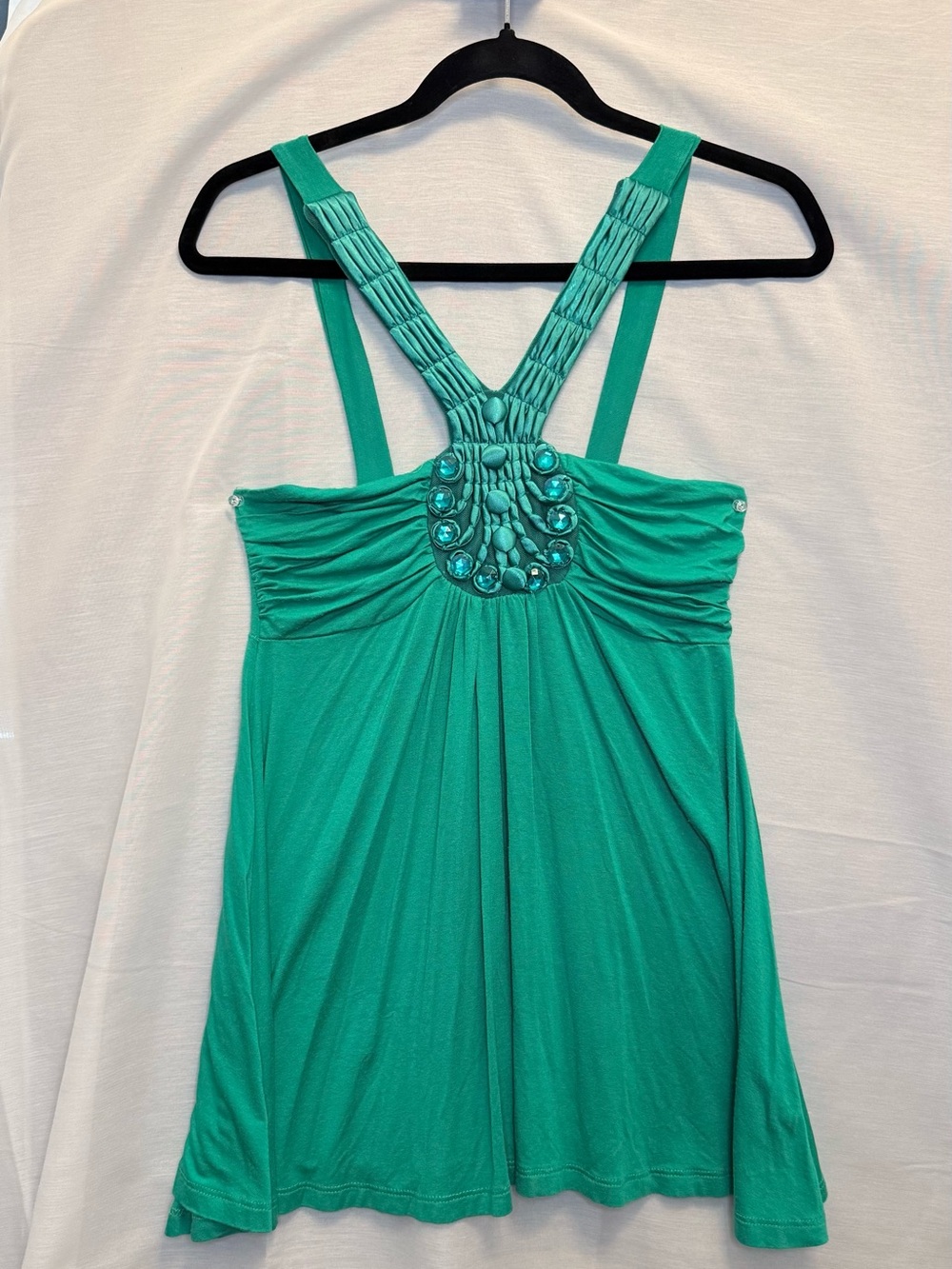 Emerald Green Embellished Racerback Tank Top